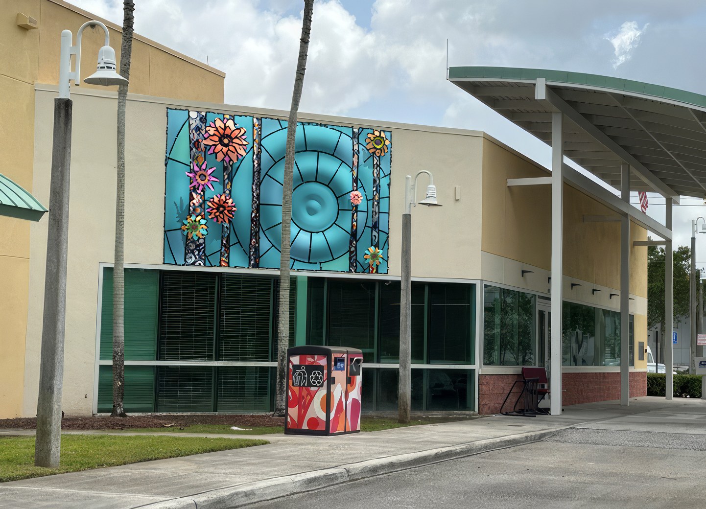 The mural shown on the community center, closer view