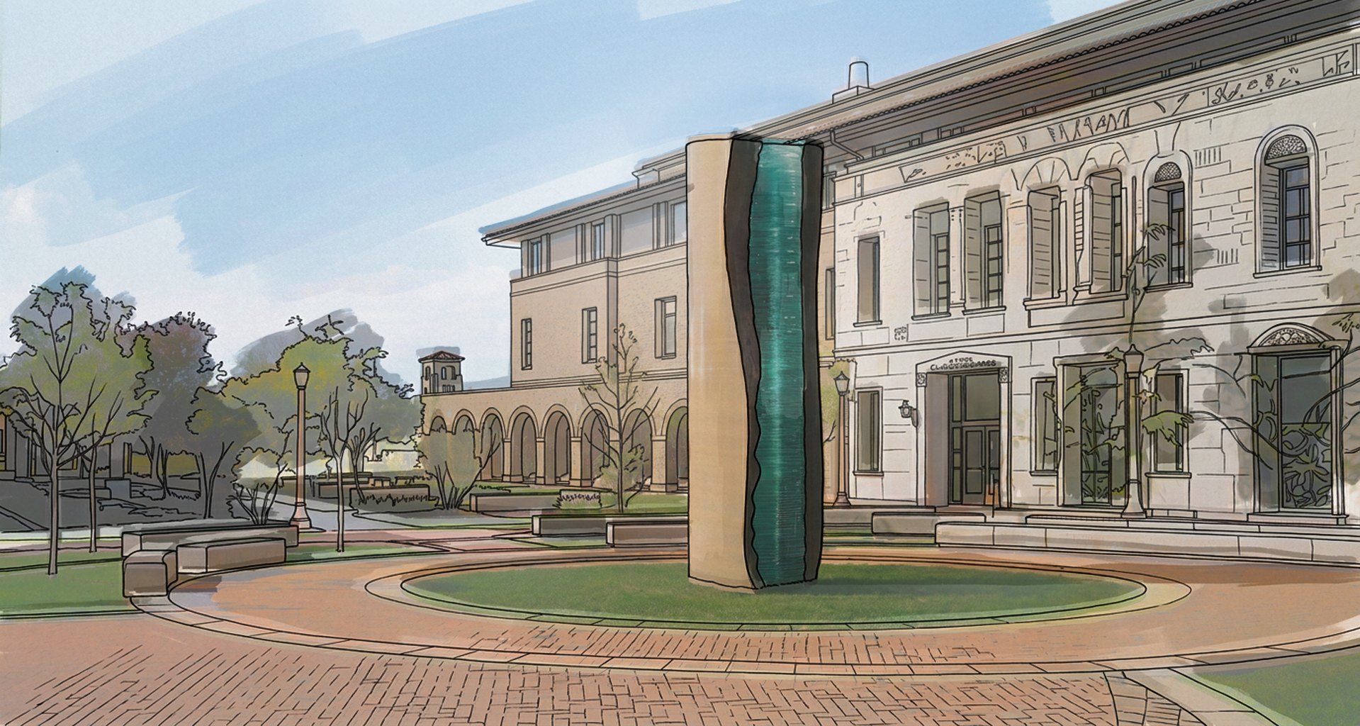 Concept rendering of the proposed pillar in the Experimental Sciences Building courtyard